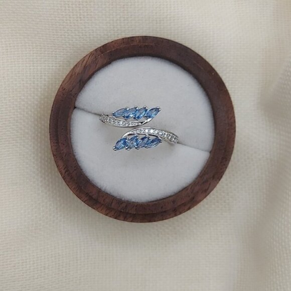 Platinum Plated S925 Sterling Silver Blue Willow Ring - Picture 2 of 7